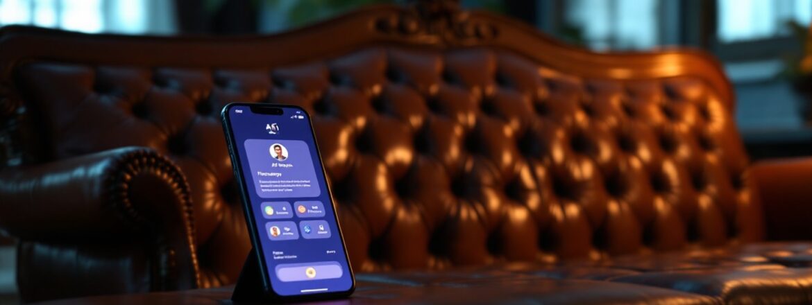 Geleneksel bir terapi divanını akıllı telefonla karşılaştıran görsel tasarım; psikolojinin evrimini ve geleneksel terapiden yapay zeka terapisine geçişi simgeliyor.